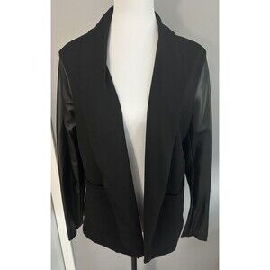 Lysse Womens Size M Black Ponte Jacket 4 Way Stretch Vegan Leather Blazer NWT